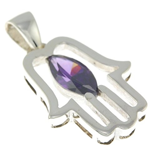 Hamsa pendentif argent 925 de prestige et cristal violet d'exception