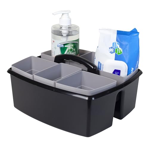 Image of Storex 2-Compartment Large Cleaning Caddy - Multipurpose Supply Organizer with Handle, Black, 6-Pack (00973E06C)