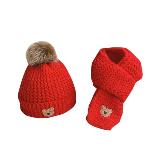Generisch Invierno cálido algodón interior sombrero bufanda conjunto 3 a 12 años de edad niños niñas bebé gorro de lana dos conjuntos, rojo, Talla única