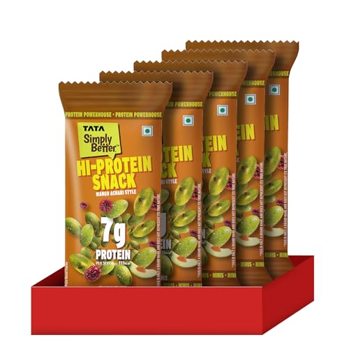 Image of Tata Simply Better Mango Achari Flavoured Edamame Mix, Pack of 5, Hi-Protein Snack (28g Each)