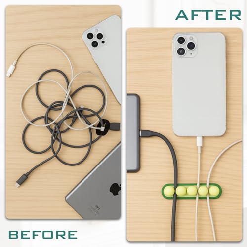 Pack de 3 clips para cables en forma de arveja – organizadores de cables USB de silicona suave para escritorio, coche y mesita de noche miniatura 4