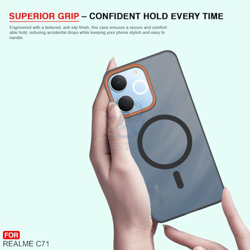 Image of AESTMO Realme C71 5G Back Cover | Slim Hard Shell | Matte Frosted Hard Back Translucent Back Cover for Realme C71 5G (Compatible with MagSafe Accessories, Black)