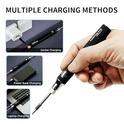 Image of Cordless USB Rechargeable Soldering Iron Kit with 1000mAh Battery, Fast Heating 15s, 3 Temperature Levels up to 450C, Type-C Portable Soldering Pen for Electronics Repair, Mobile Fixing