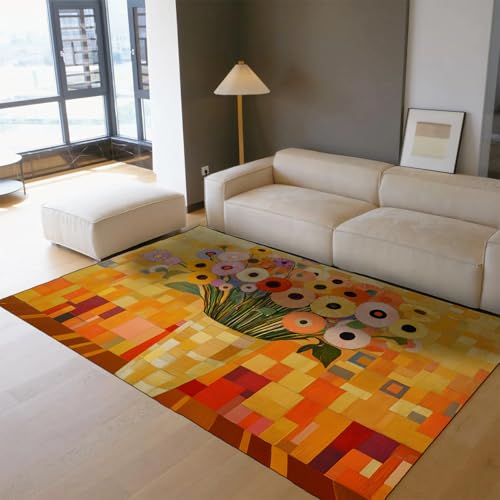 Tapis Design Géométrique Abstrait Orange Antidérapant pour Salon - 2