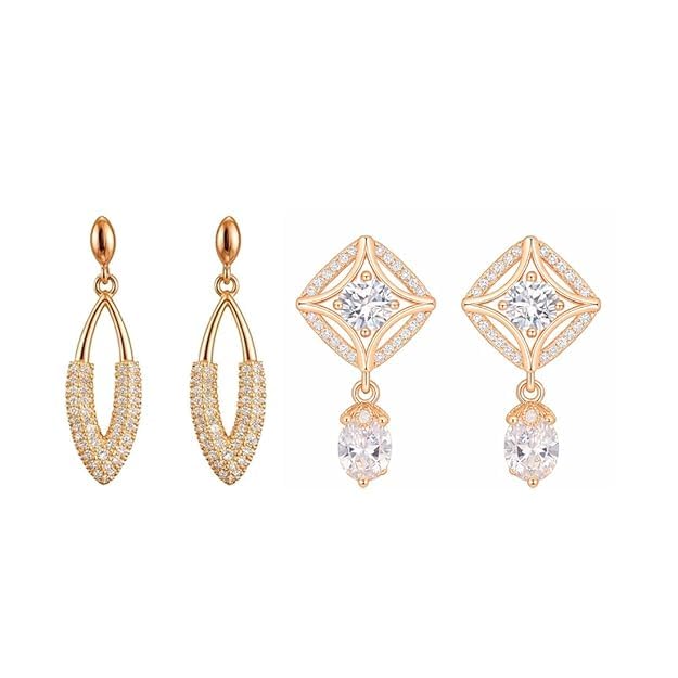 Image of Nilu's Collection Rose Gold Plated American Diamond Drop Earrings for Women And Girls | Anti-Tarnish | Anti-Allergy | Office Wear | Gift For Her