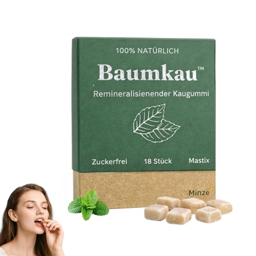 Baumkau Remineralisierender Kaugummi 18 Stück Baumkau Kaugummi Zuckerfrei Frischer Atem und Zahnpflege Vegane Remineralisierende Formel für Empfindliche Zähne Geeignet Minze (1)