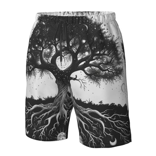 Men's Quick Dry Swim Shorts Tree of Life Moon Sun Stars Galaxies Cosmic Mystical Beach Trunks with Pockets4