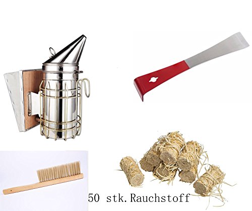 BADASS SHARKS - Set de apicultor  Acero inoxidable de ahumador, cincel, escoba de abeja, herramienta multifunción, humos con humo y encendedor, ideal para aficionados a la industria de la pesca