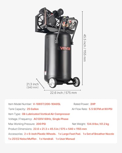 VEVOR 25-Gallon Oil-Lubricated Air Compressor