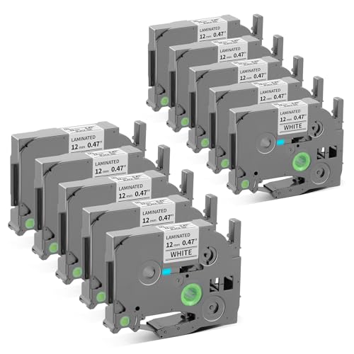 Image of Pillex 10-Pack 12mm 0.47 Laminated White Label Tape Replacement for TZe-231 Brother Label Maker Tape, AZe Black on White Label Tape Compatible with Brother P Touch Label Maker PT-D210 PT-H110 PT-D220