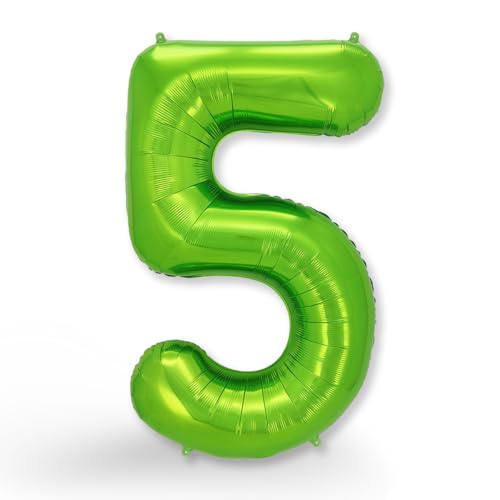 FUNXGO Ballon en aluminium en forme de chiffre 5 vert, environ 100 cm, gonflable à l'hélium, pour 5e anniversaire, mariage, fête, décoration de fête