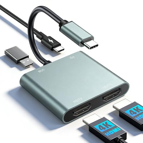 LBSC USB C to Dual HDMI Adapter - 4K@30Hz Dual Monitor HDMI Adapter with 100W PD Charging, USB...