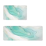 Teal Marble Kitchen Rugs Anti Fatigue Kitchen Floor Mat 2/5 Inch Thick Cushioned Memory Foam Abstrac