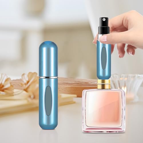 Image of Portable Mini Perfume Atomizer Bottle, 5ml /0.17oz Refillable Spray, Scent Pump Case, Travel Atomizer (Glossy Lighte Blue)