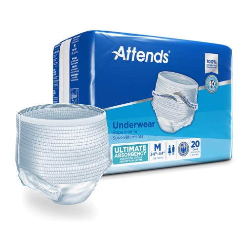 Attends Underwear For Adult Incontinence Care With Quick-Dry Channels, Ultimate Absorbency, Unisex, Medium, 20 Count (X4) #TOP11