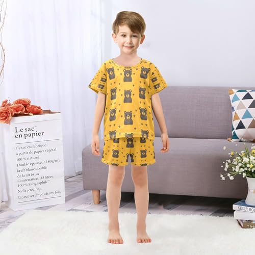 senya Short Sleeve Pajamas Sets Summer Cotton Sleepwear Bear Yellow Background 6