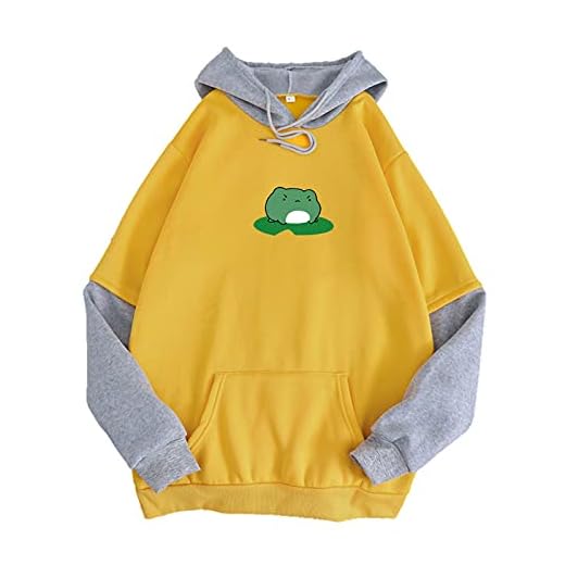 CYGGA Hoodie dam långärmad huvtröja groda huvtröja tryck bekväm sweatshirt blus toppar, Gul – a, S
