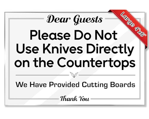 Essentials for Hosts - Please Do Not Use Knives Directly on the Countertops - 3 Pack - 4x6 Acrylic Signs with Mounting Tape - Rental Home Necessities & Kitchen Decor - Great Countertop Care Reminder