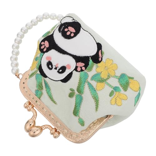 Monedero dorado mujer pequeño con oso panda y flores bordadas