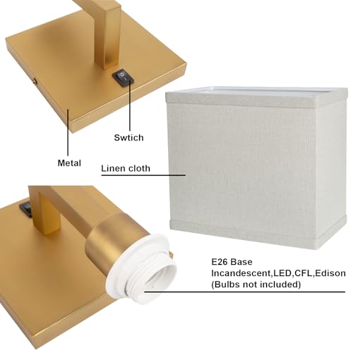 Image of Yosoan Set of 2 Linen Boho Fabric Wall Sconce with On Off Switch, Brass Vanity Retro Hardwired Indoor Vintage Industrial Wall Mount Lamp Fixture Lighting for Bedside Living Room Stairwell(Antique)