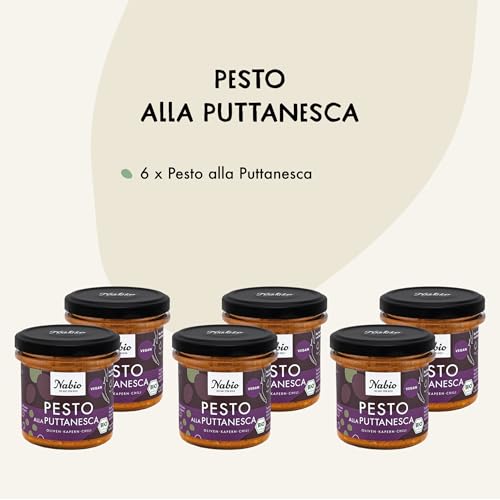 NABIO | Pesto alla Puttanesca vegan I La Dolce Vita im Glas I extra cremige TexturI (6 x 130g)