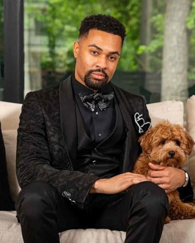 Ulnomio Men's 3-Piece Shawl Lapel Suit Jacquard Jacket Single Breasted Vest and Pants for Festive Activities2