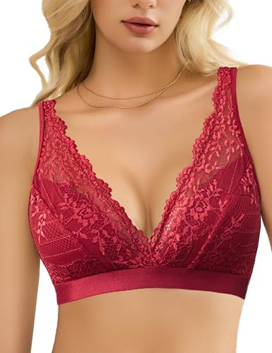 Image of Avidlove Lace Bralette for Women Sexy Deep V Neck Wireless Bralette Plunge Unpadded Bras Everyday Bra