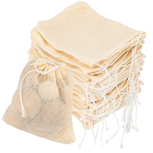 HEIHAK 100 Pieces Cotton Muslin Bags, 8 x 10 cm Muslin Drawstring Bags for Straining, Small Spice Bag for Cooking, Suitable for Storage, Party, Candy Packing, Decorating, DIY Bag, Beige
