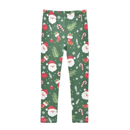 CaTaKu Girls Leggings Santa Candy Cane Holly Leggings for Girls Kids Athletic Workout Yoga Pants Size 4-10T