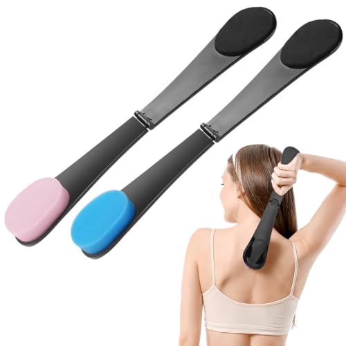 LOPHE Aplicador de Espalda Autobronceador, 2 Aplicador de Espalda Plegable sin Rayas, Aplicador de Espalda con Esponja para Hombres y Mujeres, Aplicar Loción Bronceadora y Protector Solar(Rosa+Azul)