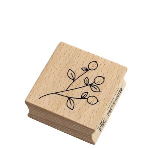 Artoz Sello de madera con diseño de flores de bayas rojas, 40 x 40 x 19 mm, haya, diseño suizo, certificado FSC®