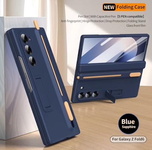 Image of amazon basics Ultimate Pro Hybrid Case for Samsung Galaxy Z Fold 7 - 360 Heavy Duty Protection, Concealed Stylus Slot, Metallic Kickstand, Matte Blue