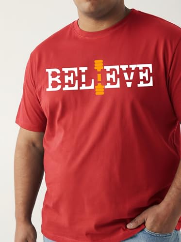 Image of Men Plus Size Printed Cotton Tee Regular Fit Round Neck Half Sleeve T-Shirt