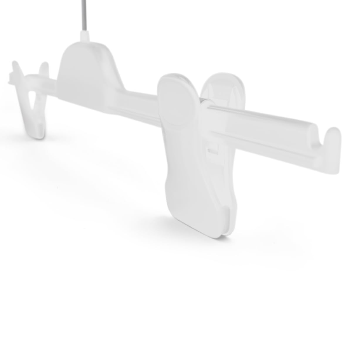 Kiroplast 15 Grucce per Pantaloni Pinza Stampelle Salvaspazio Appendini Plastica Pinze Clip Gonne Appendini Gonne Grucce 36cm (Bianco Lucido Gancio Argento)