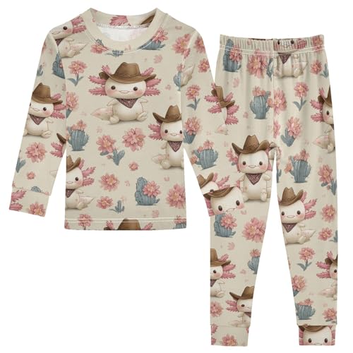 Pajama Sets Long Sleeve Cowboy Axolotl Floral Pattern Soft Comfy Sleepwear 2 Piece PJS 3-8T
