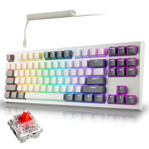 Image of TECWARE Phantom+ Elite 87 Mechanical Gaming Keyboard | RGB LED Backlit | Hot Swappable Wraith Red Switches | 87 Key TKL Layout | Thocky Sound Profile | Tri-Mode Wireless Bluetooth /2.4GHz | White