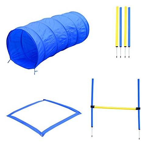 PawHut Pet Agility Training Equipment Dog Play Run Jump Obedience Training Set Adjustable (Poles + Hurdle + Tunnel + Lunch Box) Cover