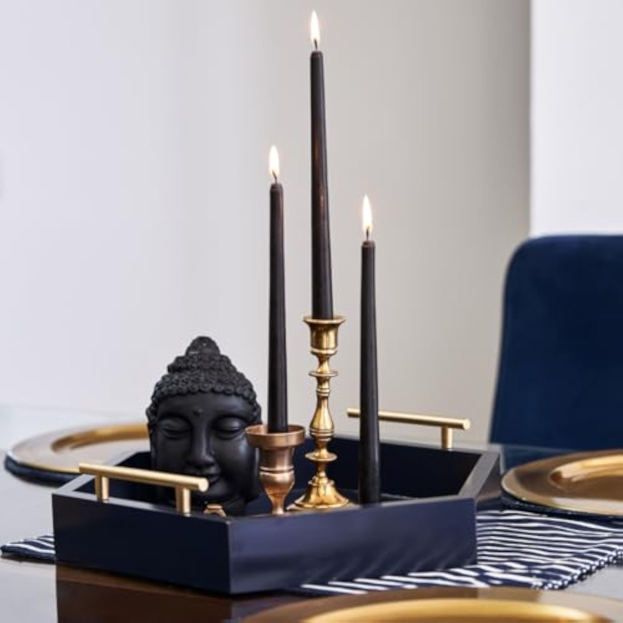 Set of 30 Black Taper Candles, Dripless Tapered Candles