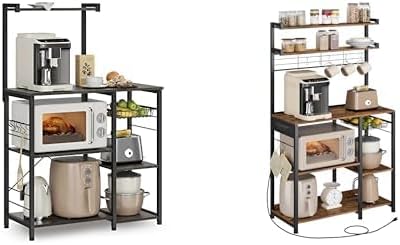 VASAGLE Baker's Rack 15.7" D x 35.4" W x 52.8" H, Bakers Rack with Power Outlet, 35.4 Inches, Rustic Brown