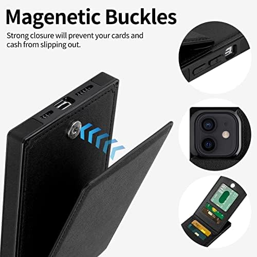 Aolcev Compatible with iPhone 12 Case iPhone 12 Pro Case Wallet Case with Card Holder Flip Folio PU Leather Magnetic Closure Stand Square Shockproof Protective Case Cover for iPhone 12/12 Pro-Black