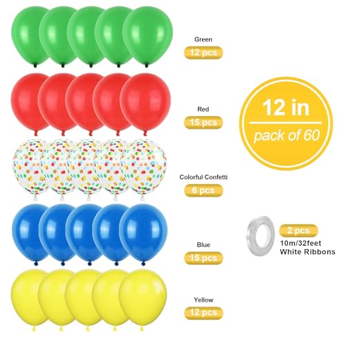 Image of Biapian Red Yellow Blue Balloons, 60PCS Balloon Red and Blue Green, 12 Inch Matte Latex Balloons Colourful Confetti Balloon for Birthday Baby Shower Carnival Circus Party Decoration