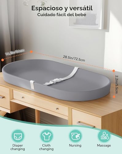 Miniatura 4 de Comomy Cambiador Bebe Impermeable, Colchoneta Cambiador Bebe Hecho De Material Suave Pu, Colchón Antirrollo Con Cinturón De Seguridad, Non Tossico E Certificato Cpc, Color Gris