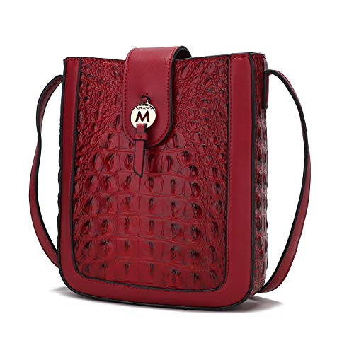 MKF Collection Bolsa tiracolo feminina, couro vegano em relevo de crocodilo sintético, bolsa de ombro, bolsa de mão da Mia K, Molly Wine, Medium