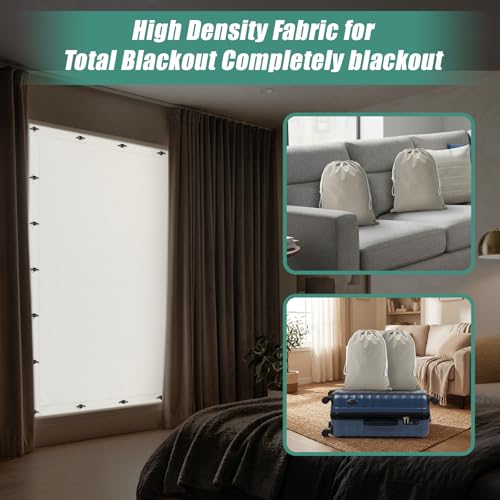 Tegeme 2 Pack Portable Blackout Travel Curtains 51"W x 78"L Beige Adjustable Blackout Window Covers with Suction Cups No Drill Black out Window Shade Light Blocker for RV Bedroom Nursery Dorm Use by Tegeme - Used condition - Image 5