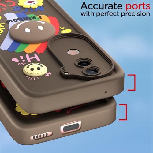 Image of Pikkme Back Cover for iQOO Z9s 5G / Vivo V40e 5G | Soft Silicone| Cute Rainbow Smile & 3D Cartoon Flower Design | Shockproof Raised Camera Protection Bumper Case (Brown)