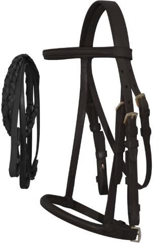 English Bridle Headstall Reins Leather Cowhide Genuine Horse Crossover Crossunder Raised Fancy Stitched Laced All Purpose Jumping Dressage Rubber Crystal Adjustable Browband Size:Full-Cob, M110