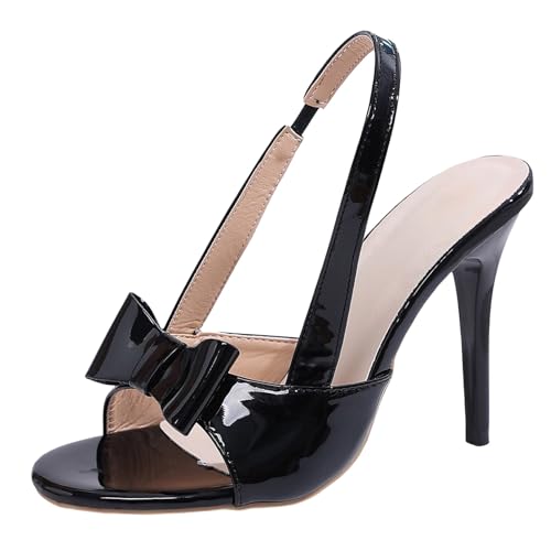 Escarpins Femme Talon Aiguille Bout Ouvert Nœud Slingback Cuir Verni Chaussures à Talons Hauts Été Élégants Sandales Escarpins pour Mariage Soirée...