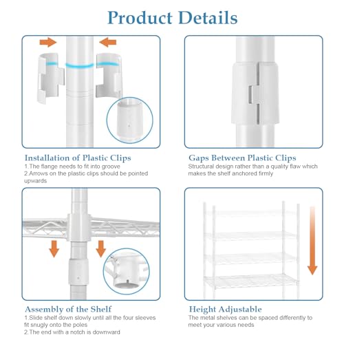 KZOBYD Expandable Wardrobe and Closet Organizer, Freestanding Clothes Rail with 6 Storage Shelves Heavy Duty Garment Rack with Double Hanging Rods Wardrobe Clothing Rack with Side Hooks (White)