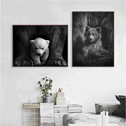 BDHcdfAJGf Nordique Ours Animal Murale Art Noir Et Blanc Ours Polaire Affiche Toile tableau Peinture Moderne Tableaux Pour Salon Decoration de La Maison...