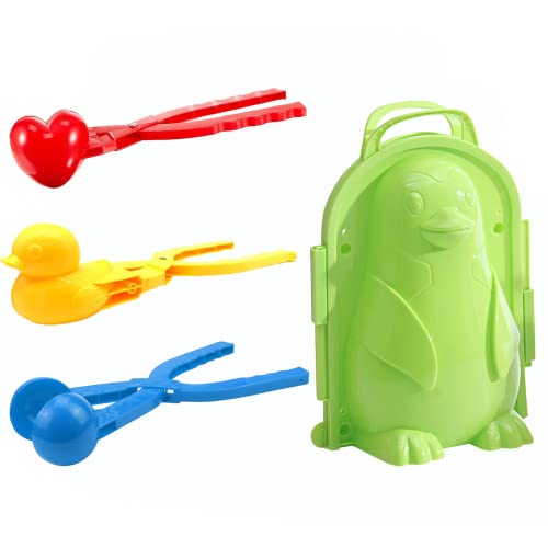 4 Pack Snow Toys Kit - Snowball Maker Tools, Duck Love Heart Penguin Snow Mold, Snow Ball Clip for Kids Adults Snow Ball Fights, Winter Outdoor Games Activities, Snow Brick Block Maker (A)